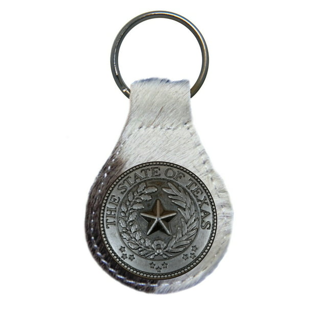 Black Leather Keychain Fob Silver The State of Texas Seal Star Concho NEW